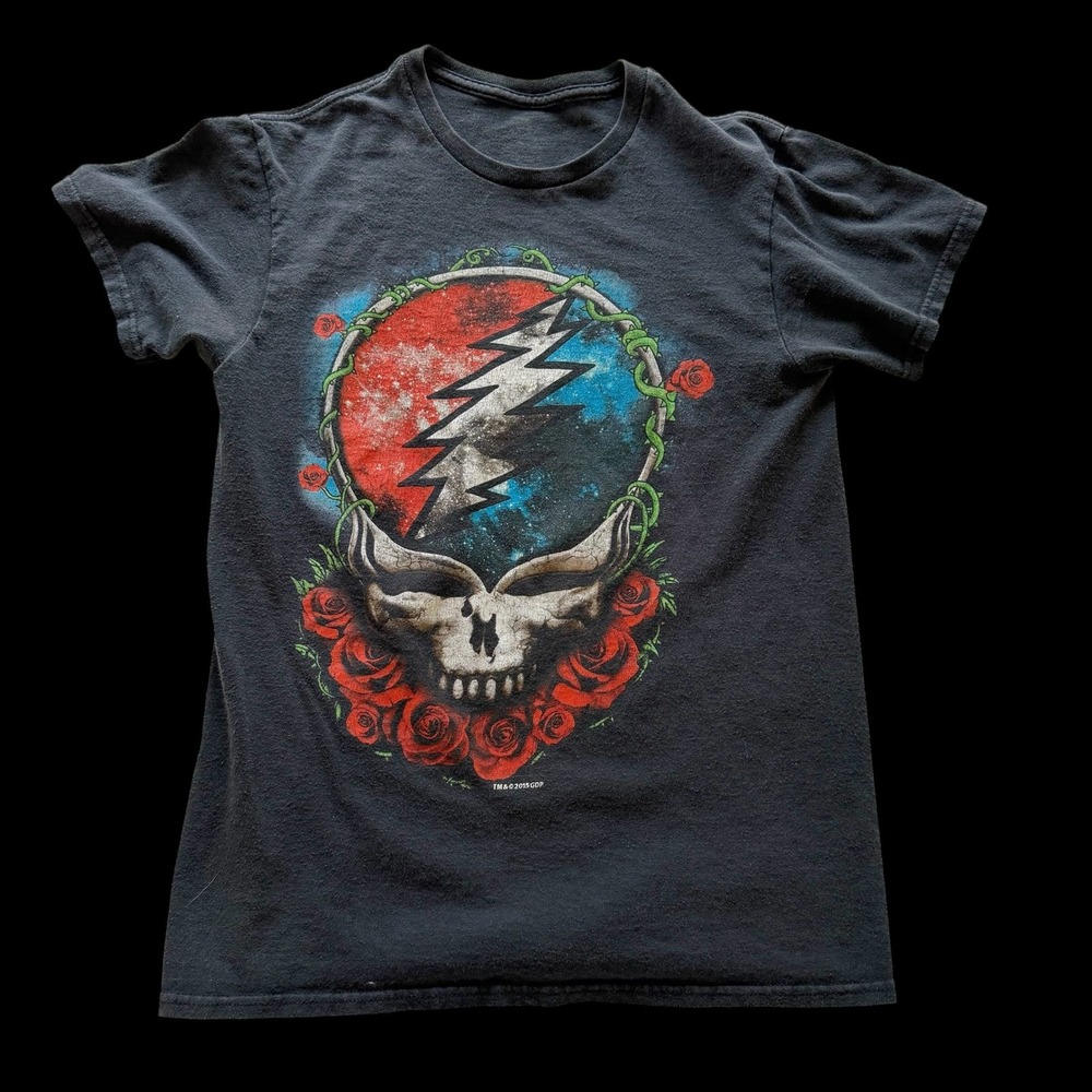 2015 Grateful Dead Steal Your Face Roses T-Shirt‎ Small Black Rock Band 2015 GDP
